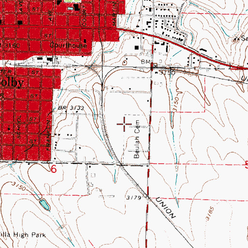 Topographic Map of Beulah Cemetery, KS