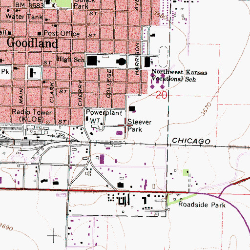 Topographic Map of Steever Park, KS