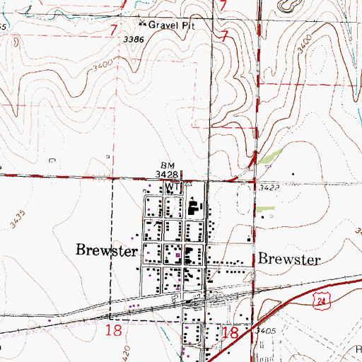Topographic Map of Brewster, KS