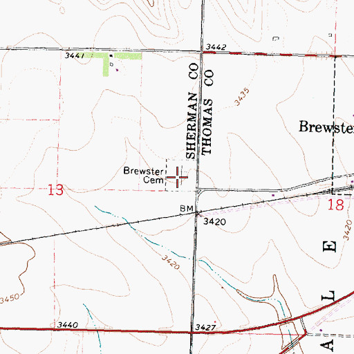 Topographic Map of Brewster Cemetery, KS