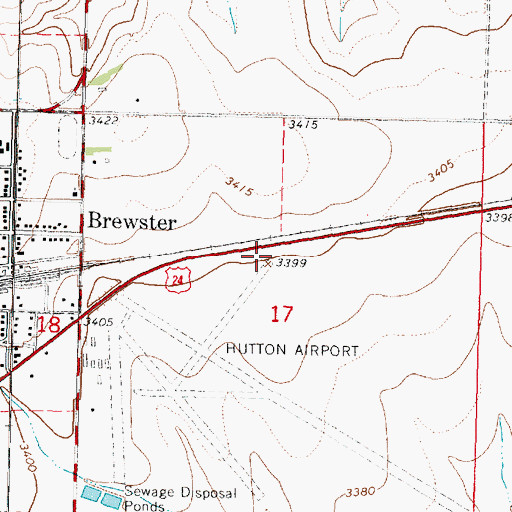 Topographic Map of Hutton Airport (historical), KS