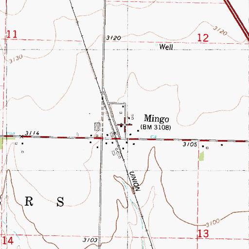 Topographic Map of Mingo Bible Church, KS