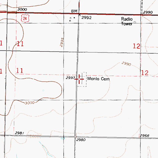 Topographic Map of Menlo Cemetery, KS