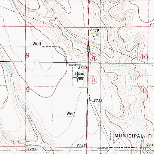 Topographic Map of Hoxie Cemetery, KS