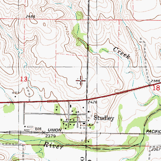 Topographic Map of Studley Cemetery, KS
