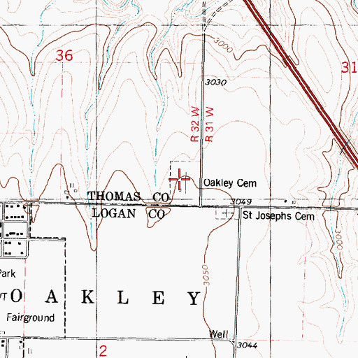 Topographic Map of Oakley Cemetery, KS