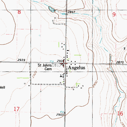 Topographic Map of Angelus, KS