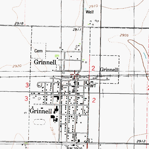Topographic Map of Grinnell, KS