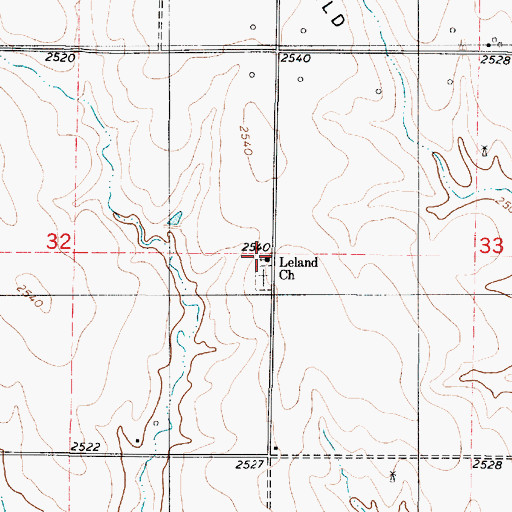 Topographic Map of Leland Church, KS