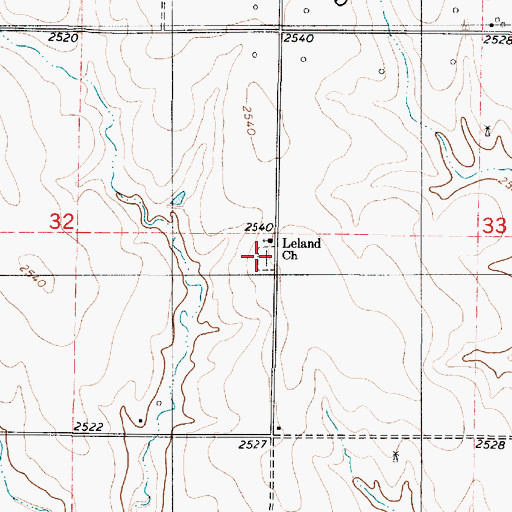 Topographic Map of Leland Cemetery, KS
