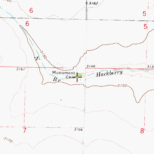 Topographic Map of Monument Cemetery, KS