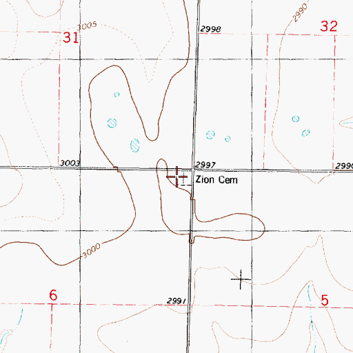 Topographic Map of Zion Norwegian Cemetery, KS