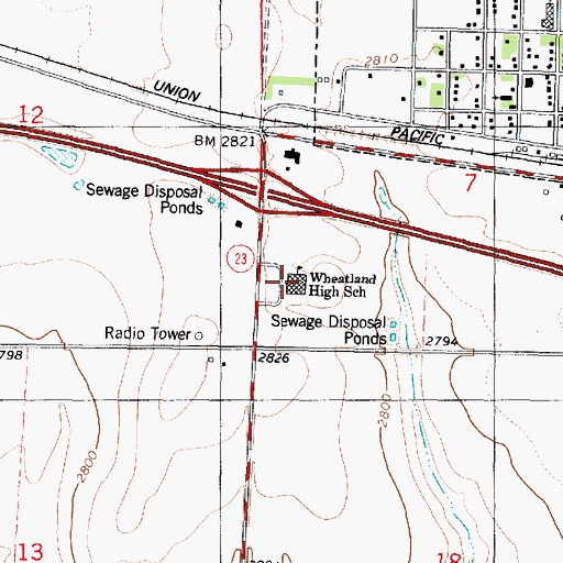 Topographic Map of Wheatland High School, KS