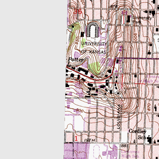 Topographic Map of University of Kansas - Lawrence, KS