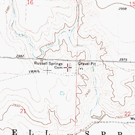 Topographic Map of Russell Springs Cemetery, KS