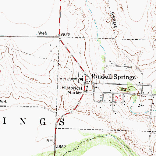 Topographic Map of Russell Springs, KS