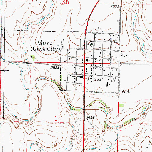 Topographic Map of Gove, KS
