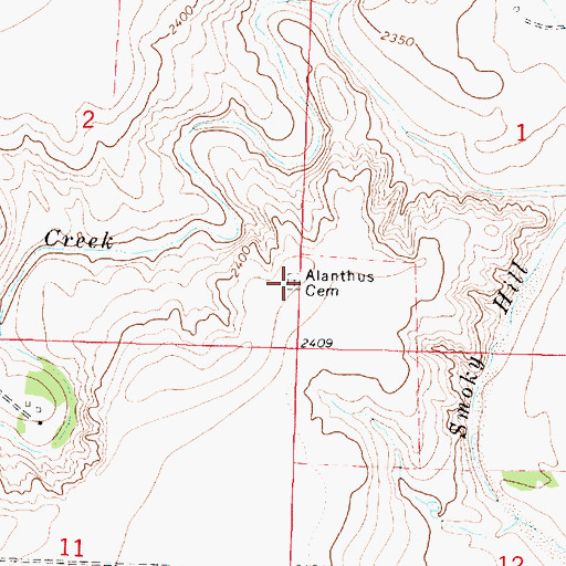 Topographic Map of Alanthus Cemetery, KS