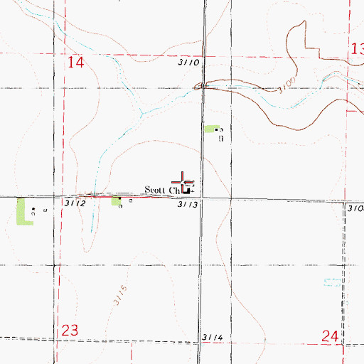 Topographic Map of Scott Mennonite Cemetery, KS