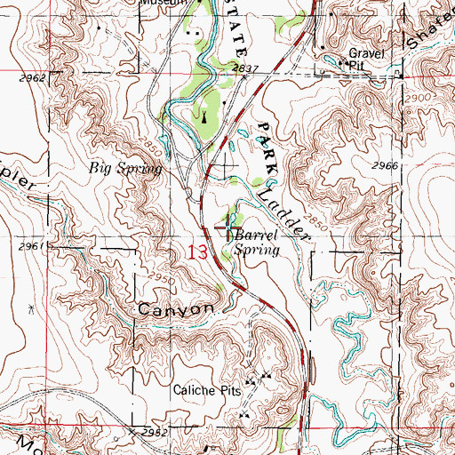 Topographic Map of Barrel Springs, KS