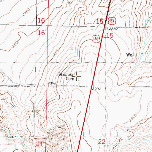 Topographic Map of Keystone Cemetery, KS