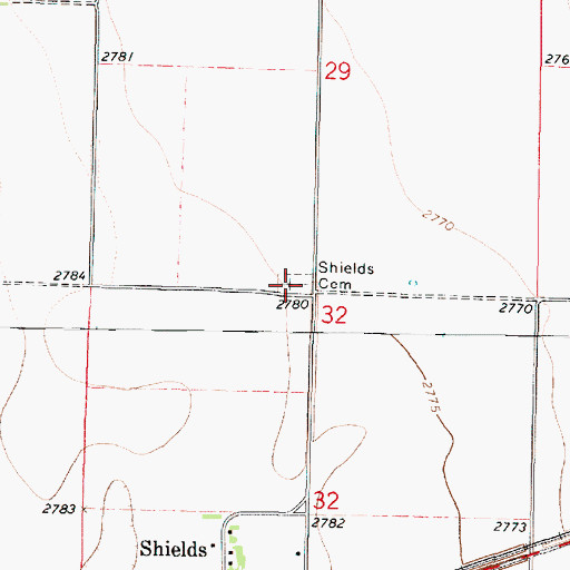Topographic Map of Shields Cemetery, KS