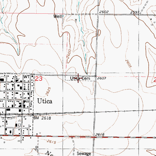 Topographic Map of Utica Cemetery, KS