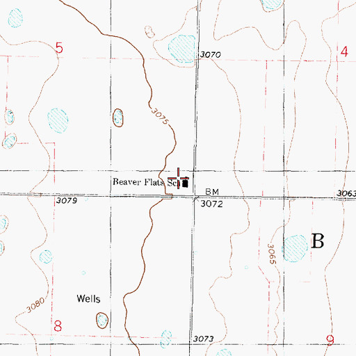Topographic Map of Beaver Flats Elementary School, KS
