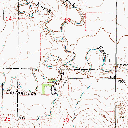 Topographic Map of Cottonwood Creek, KS
