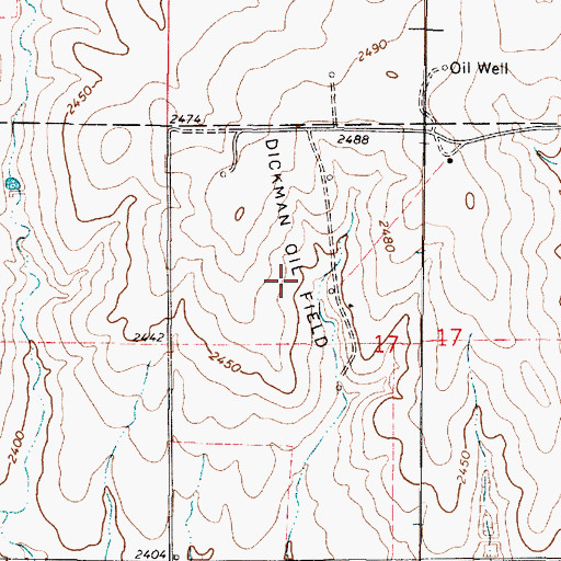 Topographic Map of Dickman Oil Field, KS