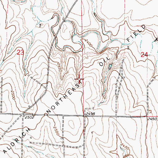 Topographic Map of Aldrich Northeast Oil Field, KS