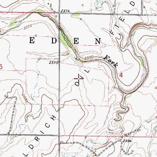 Topographic Map of Aldrich Oil Field, KS