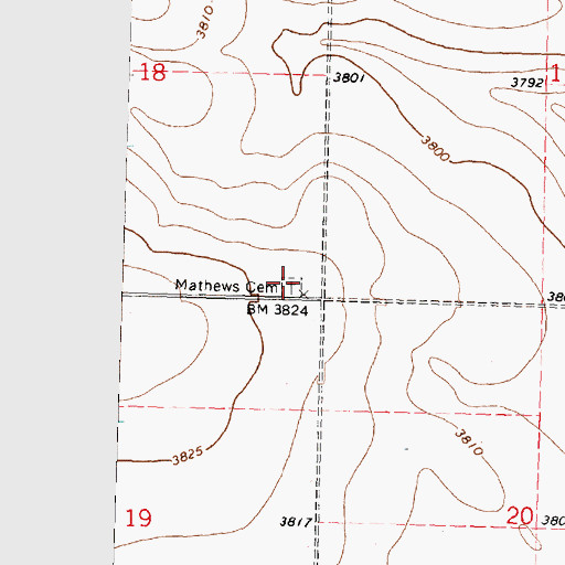 Topographic Map of Mathews Cemetery, KS