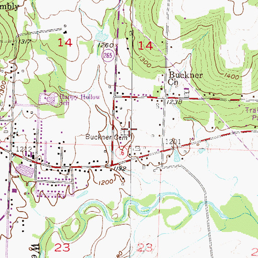 Topographic Map of Buckner Cemetery, AR