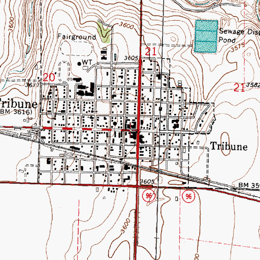 Topographic Map of Tribune, KS