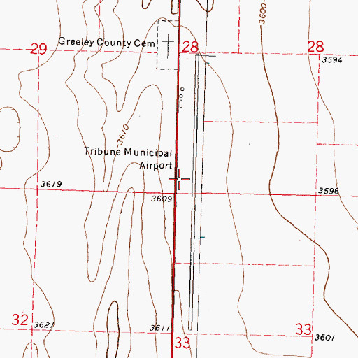 Topographic Map of Tribune Municipal Airport, KS