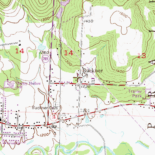 Topographic Map of Buckner Church, AR