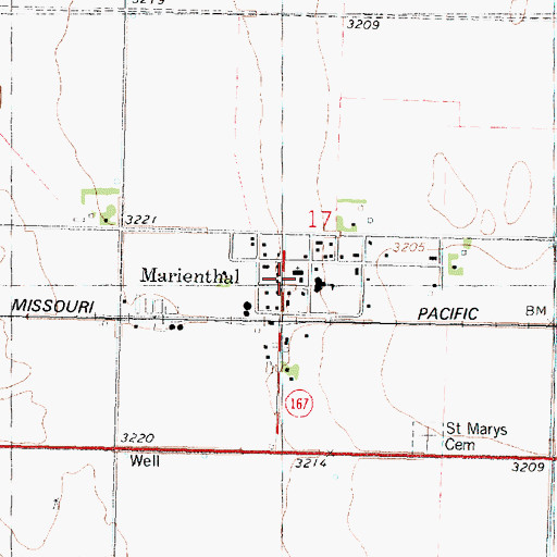 Topographic Map of Marienthal, KS