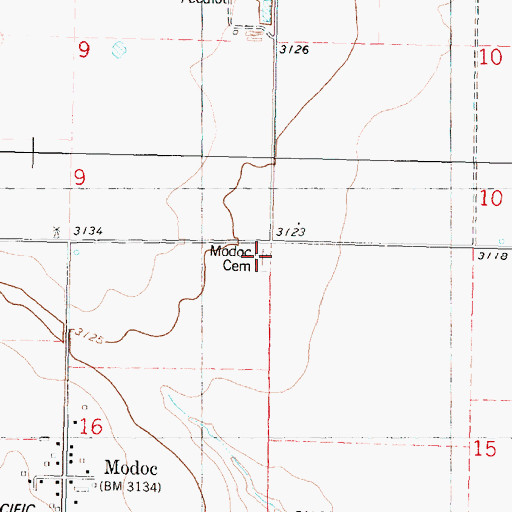 Topographic Map of Modoc Cemetery, KS