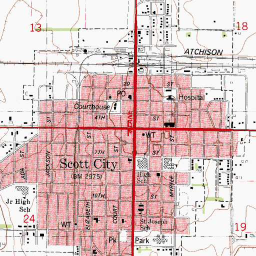 Topographic Map of Scott City, KS