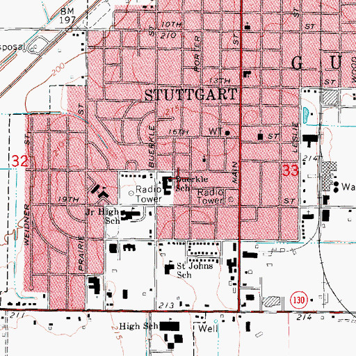 Topographic Map of Buerkle School, AR