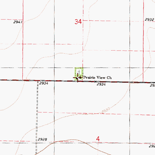 Topographic Map of Prairie View Church of the Brethren, KS