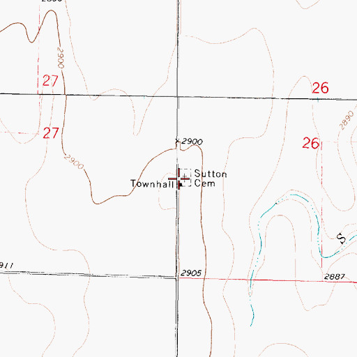 Topographic Map of Sutton Cemetery, KS