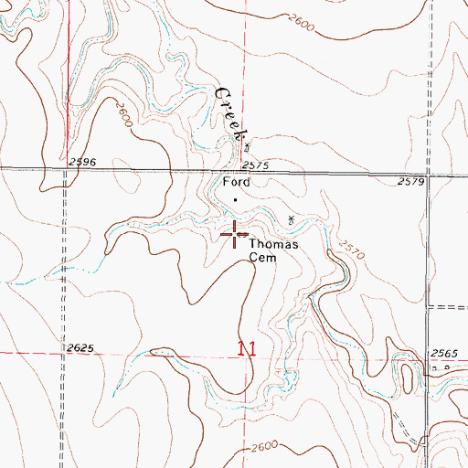 Topographic Map of Thomas Cemetery, KS