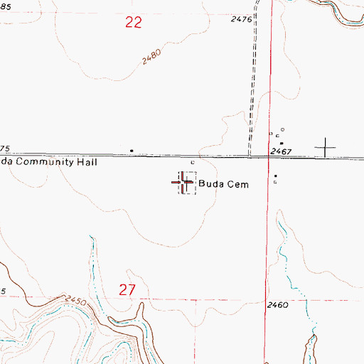 Topographic Map of Buda Cemetery, KS