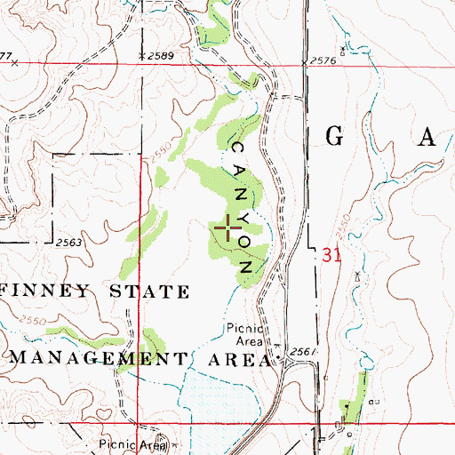 Topographic Map of Finney State Fishing Lake and Wildlife Area, KS