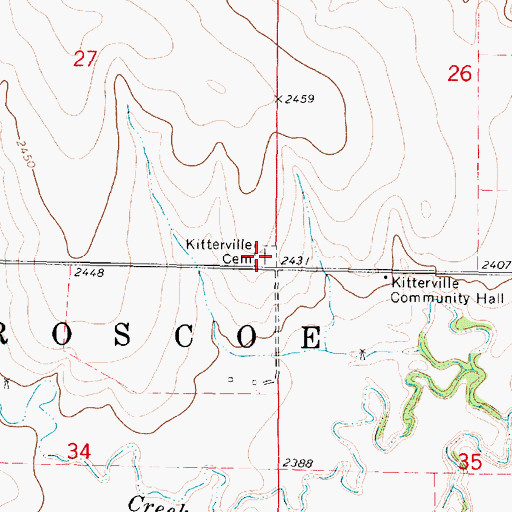 Topographic Map of Kitterville Cemetery, KS
