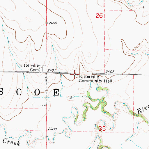 Topographic Map of Kitterville Community Hall, KS