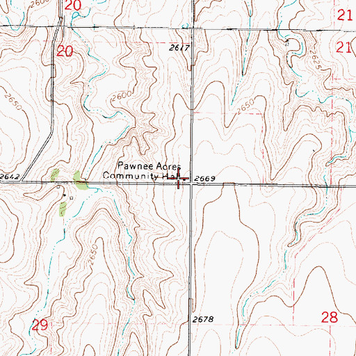 Topographic Map of Pawnee Acres Community Hall, KS