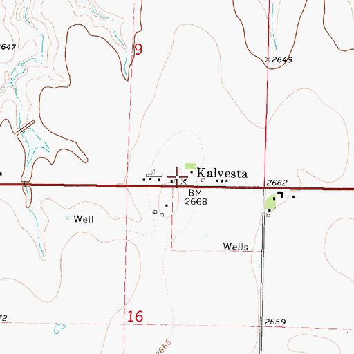 Topographic Map of Kalvesta, KS